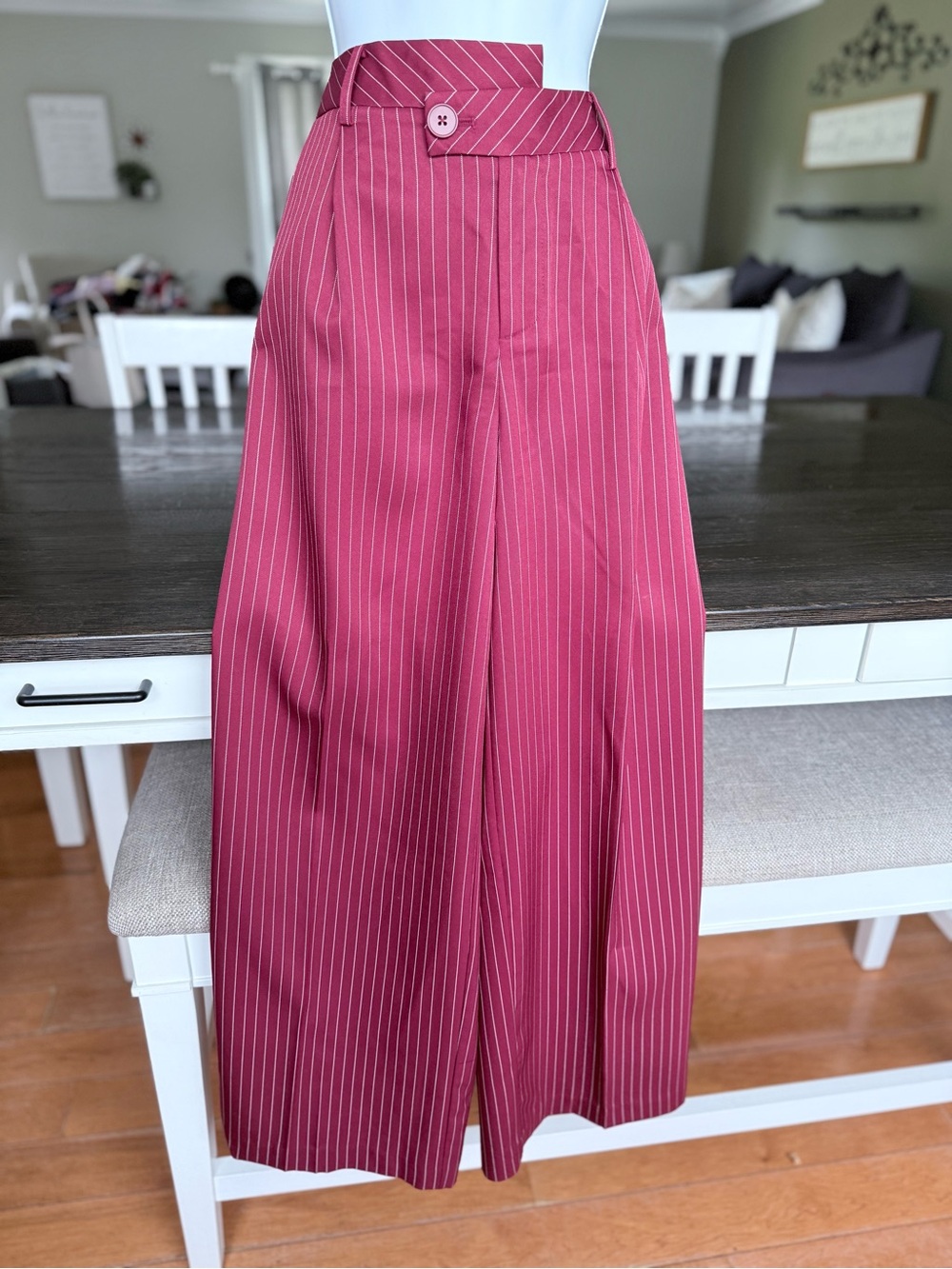 Commense Berry Pinstripe Wide-Leg Pants